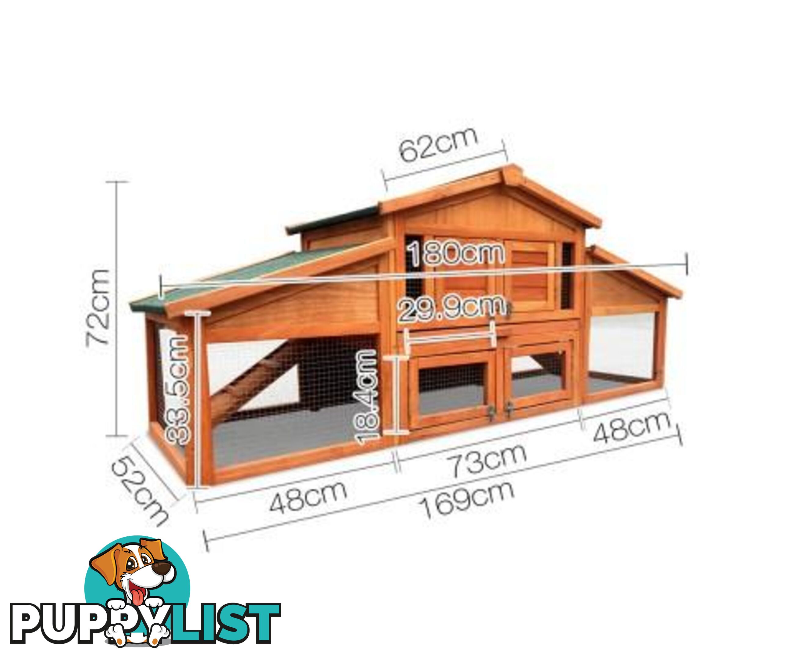 i.Pet Chicken Coop Rabbit Hutch 169cm x 52cm x 72cm Large House Outdoor Wooden Run Cage - FF-GT-WOOD-R2100S