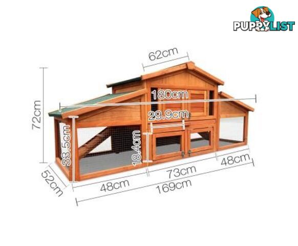 i.Pet Chicken Coop Rabbit Hutch 169cm x 52cm x 72cm Large House Outdoor Wooden Run Cage - FF-GT-WOOD-R2100S
