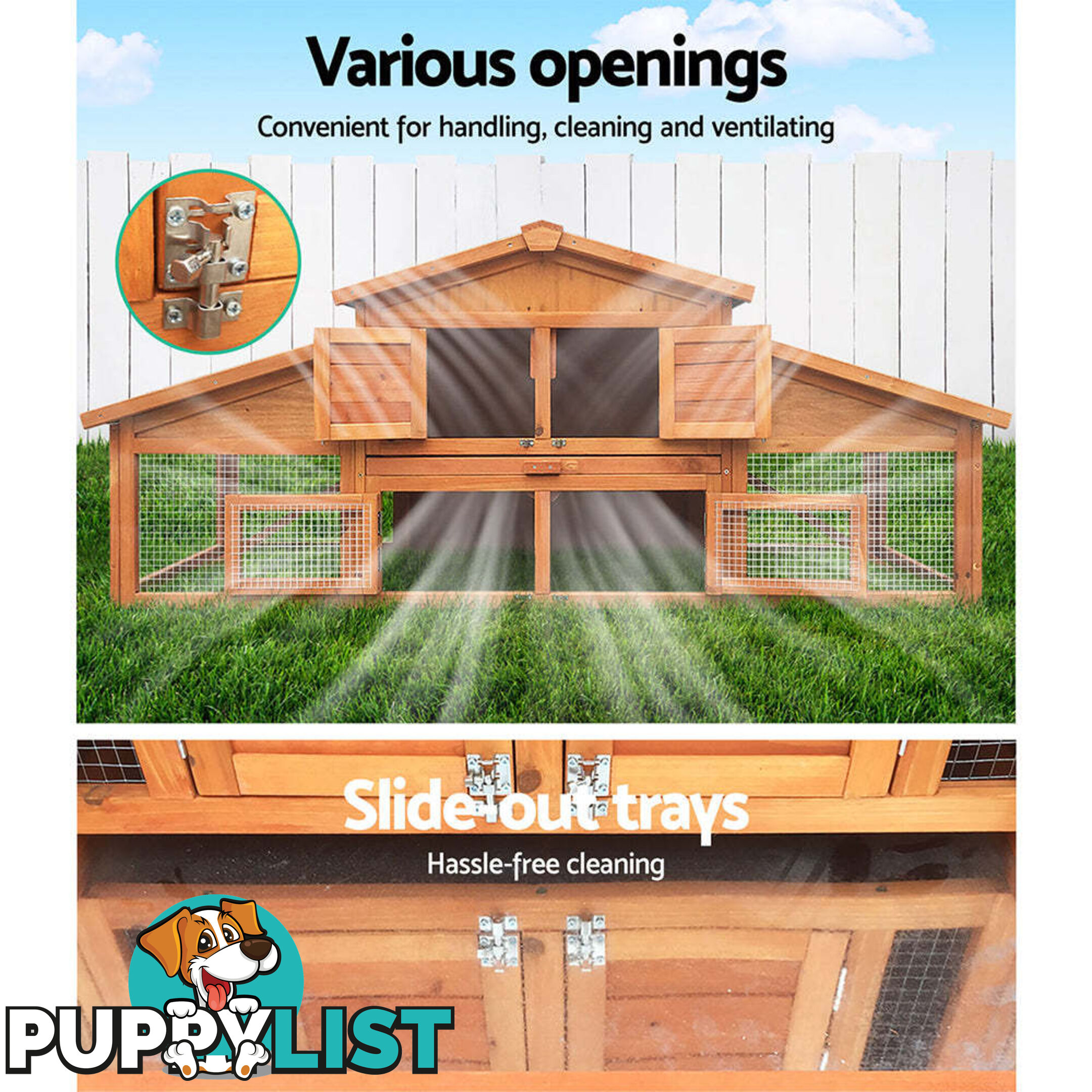 i.Pet Chicken Coop Rabbit Hutch 169cm x 52cm x 72cm Large House Outdoor Wooden Run Cage - FF-GT-WOOD-R2100S