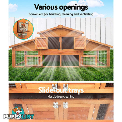 i.Pet Chicken Coop Rabbit Hutch 169cm x 52cm x 72cm Large House Outdoor Wooden Run Cage - FF-GT-WOOD-R2100S