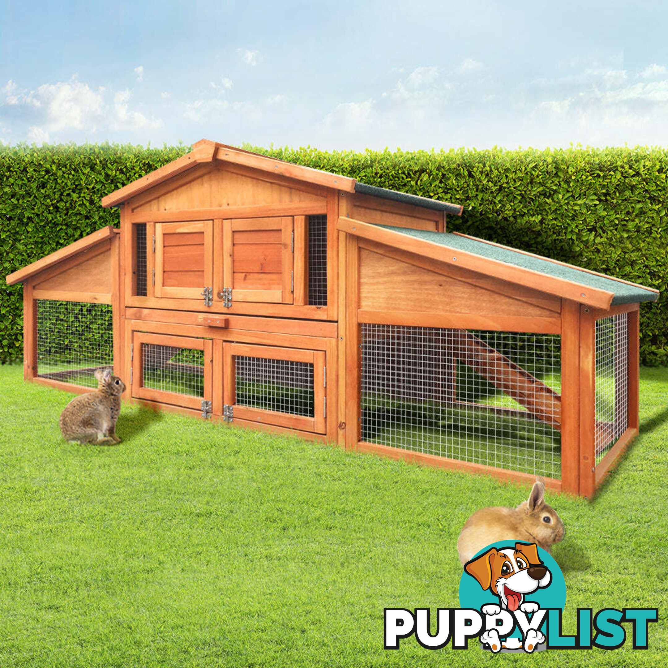 i.Pet Chicken Coop Rabbit Hutch 169cm x 52cm x 72cm Large House Outdoor Wooden Run Cage - FF-GT-WOOD-R2100S