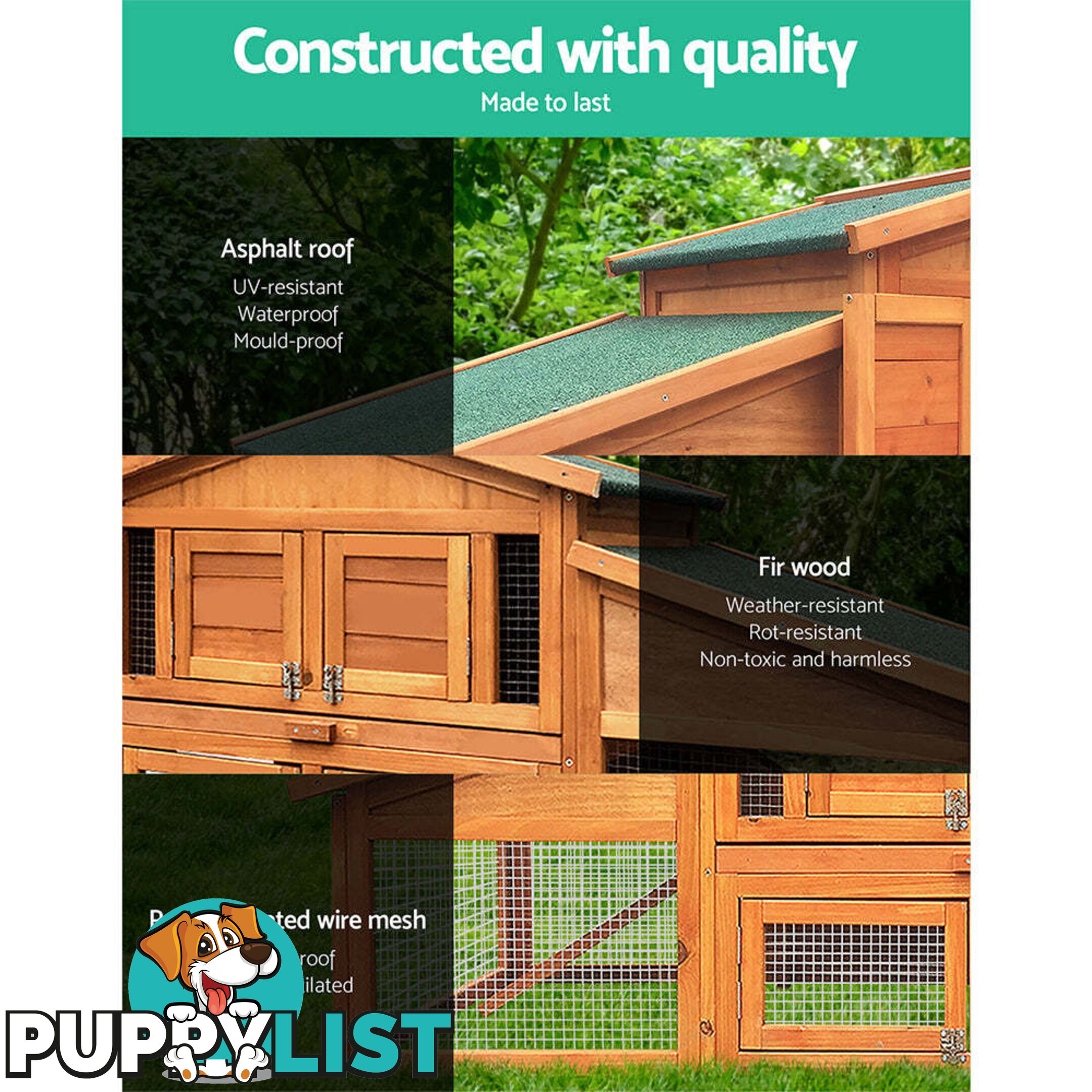 i.Pet Chicken Coop Rabbit Hutch 169cm x 52cm x 72cm Large House Outdoor Wooden Run Cage - FF-GT-WOOD-R2100S
