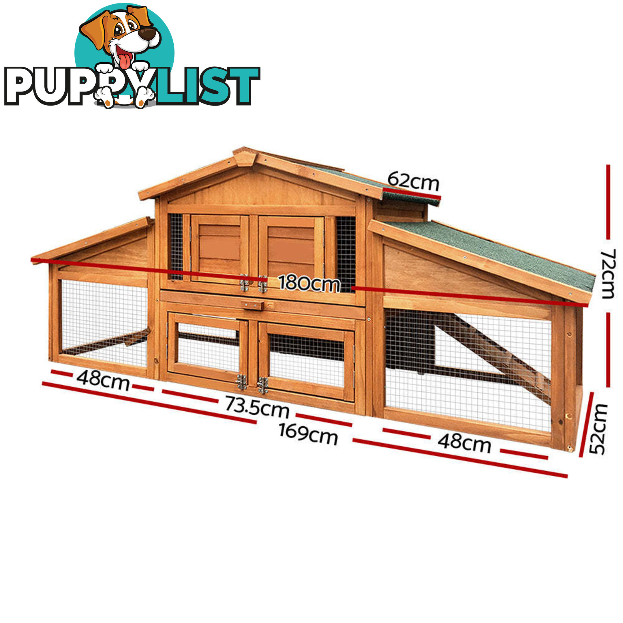 i.Pet Chicken Coop Rabbit Hutch 169cm x 52cm x 72cm Large House Outdoor Wooden Run Cage - FF-GT-WOOD-R2100S