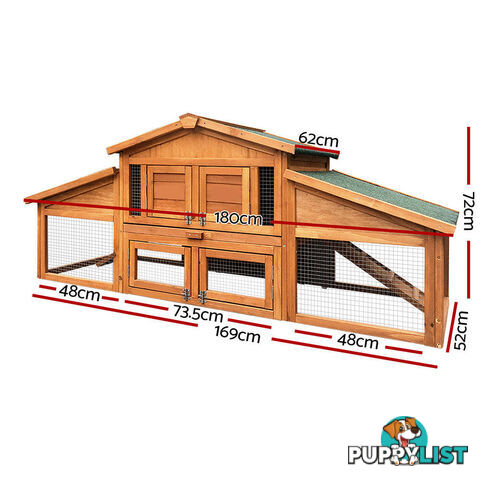 i.Pet Chicken Coop Rabbit Hutch 169cm x 52cm x 72cm Large House Outdoor Wooden Run Cage - FF-GT-WOOD-R2100S