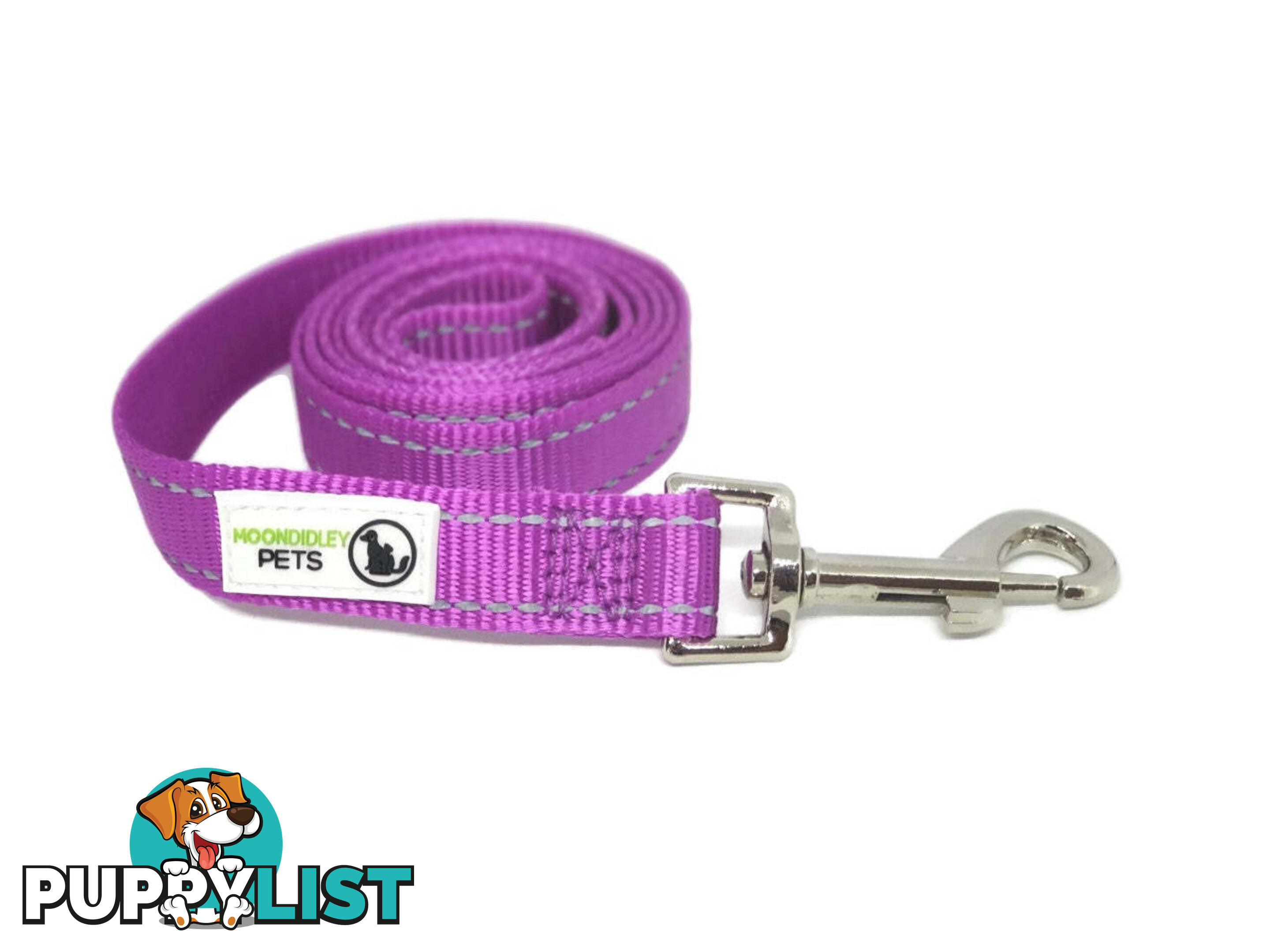 5m Long Nylon w/Reflective Stitching Dog Lead - Moondidley Pets - MDPLDREFPUR255