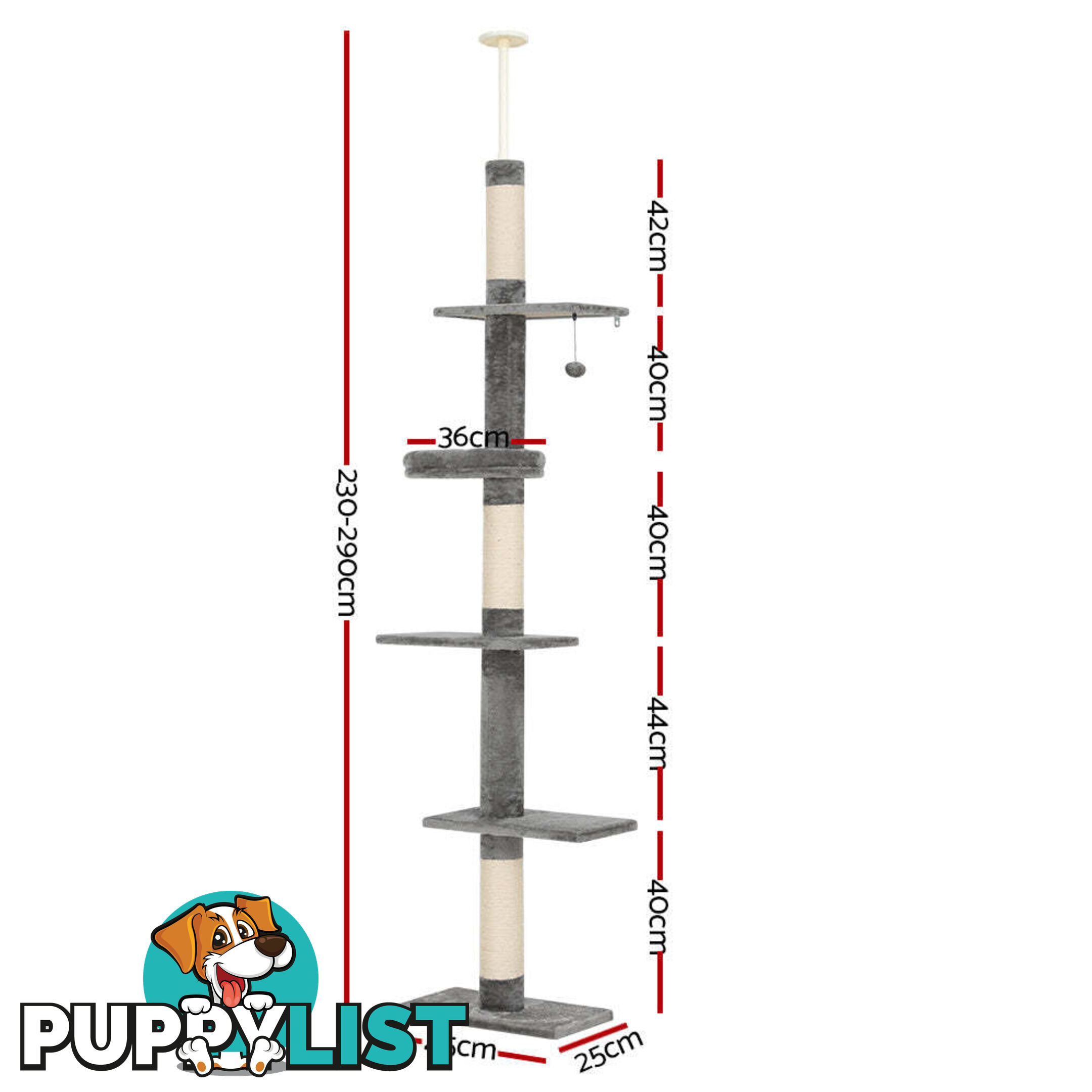 i.Pet Cat Tree 290cm Tower Scratching Post Scratcher Floor to Ceiling Cats Bed - PET-CAT-POLE-GRWH