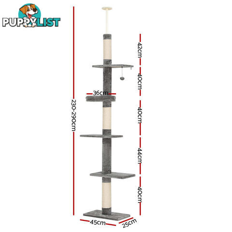 i.Pet Cat Tree 290cm Tower Scratching Post Scratcher Floor to Ceiling Cats Bed - PET-CAT-POLE-GRWH