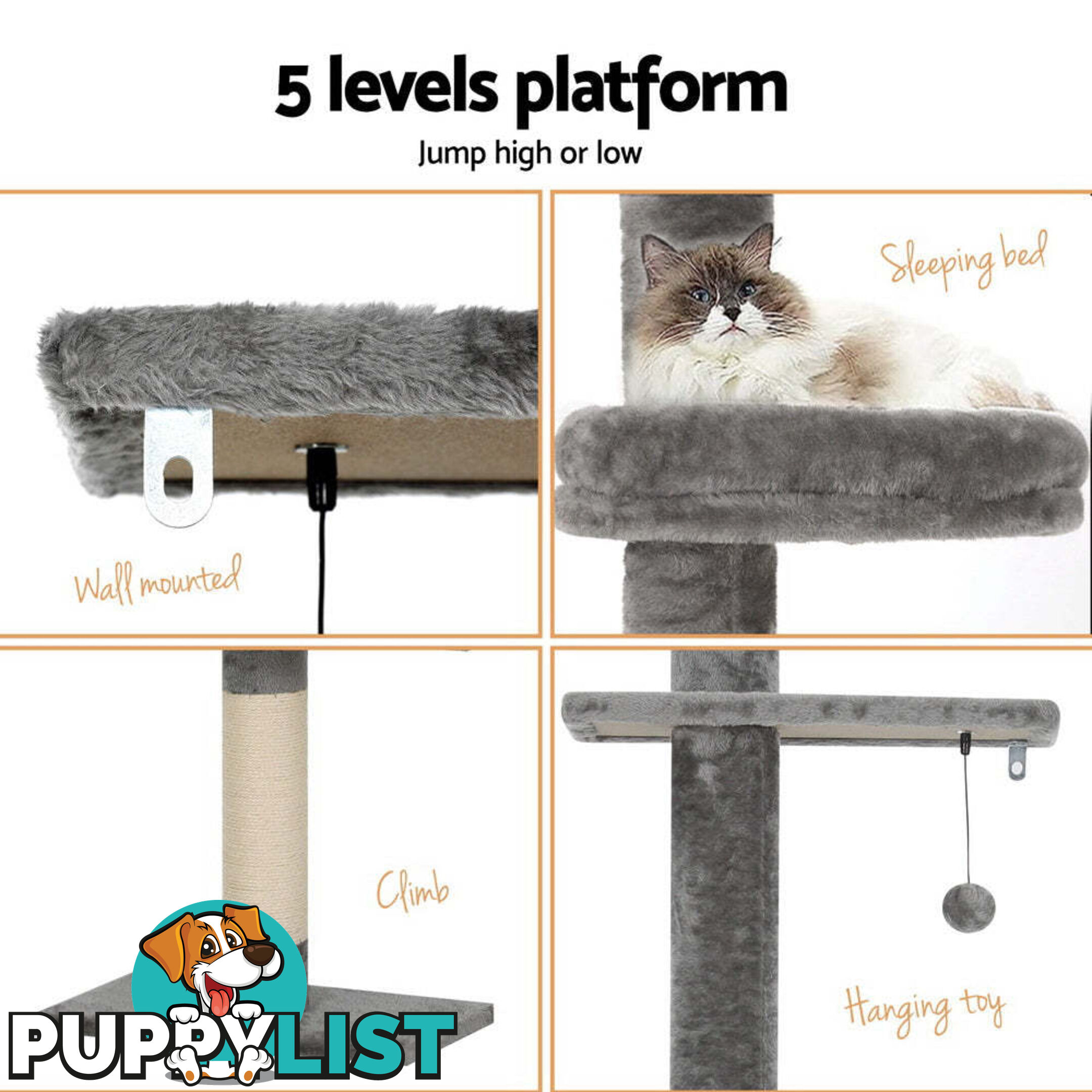 i.Pet Cat Tree 290cm Tower Scratching Post Scratcher Floor to Ceiling Cats Bed - PET-CAT-POLE-GRWH