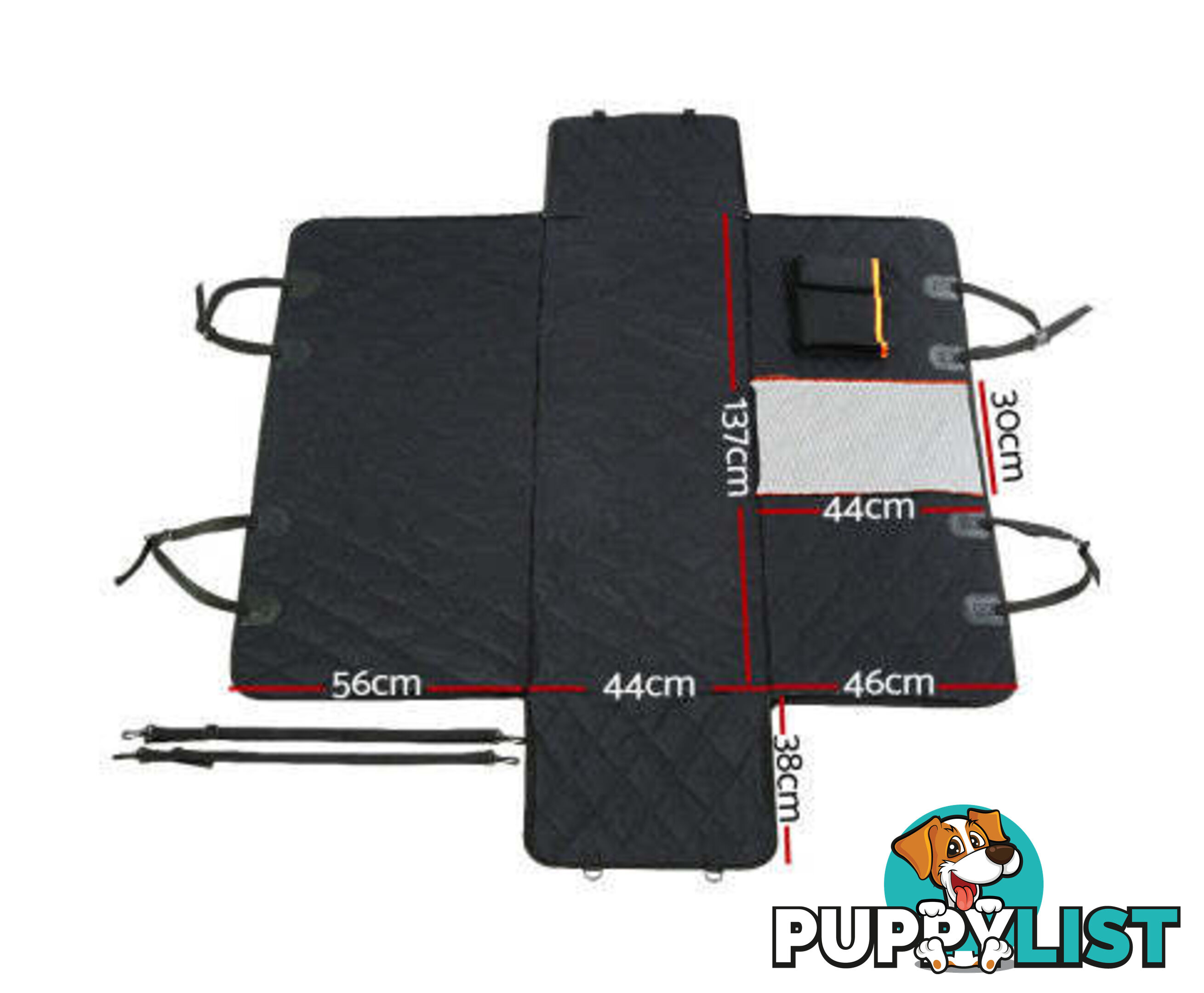i.Pet Pet Car Seat Cover Dog Protector Hammock Back Waterproof Belt Non Slip Mat - PET-COVER-132X140-BK