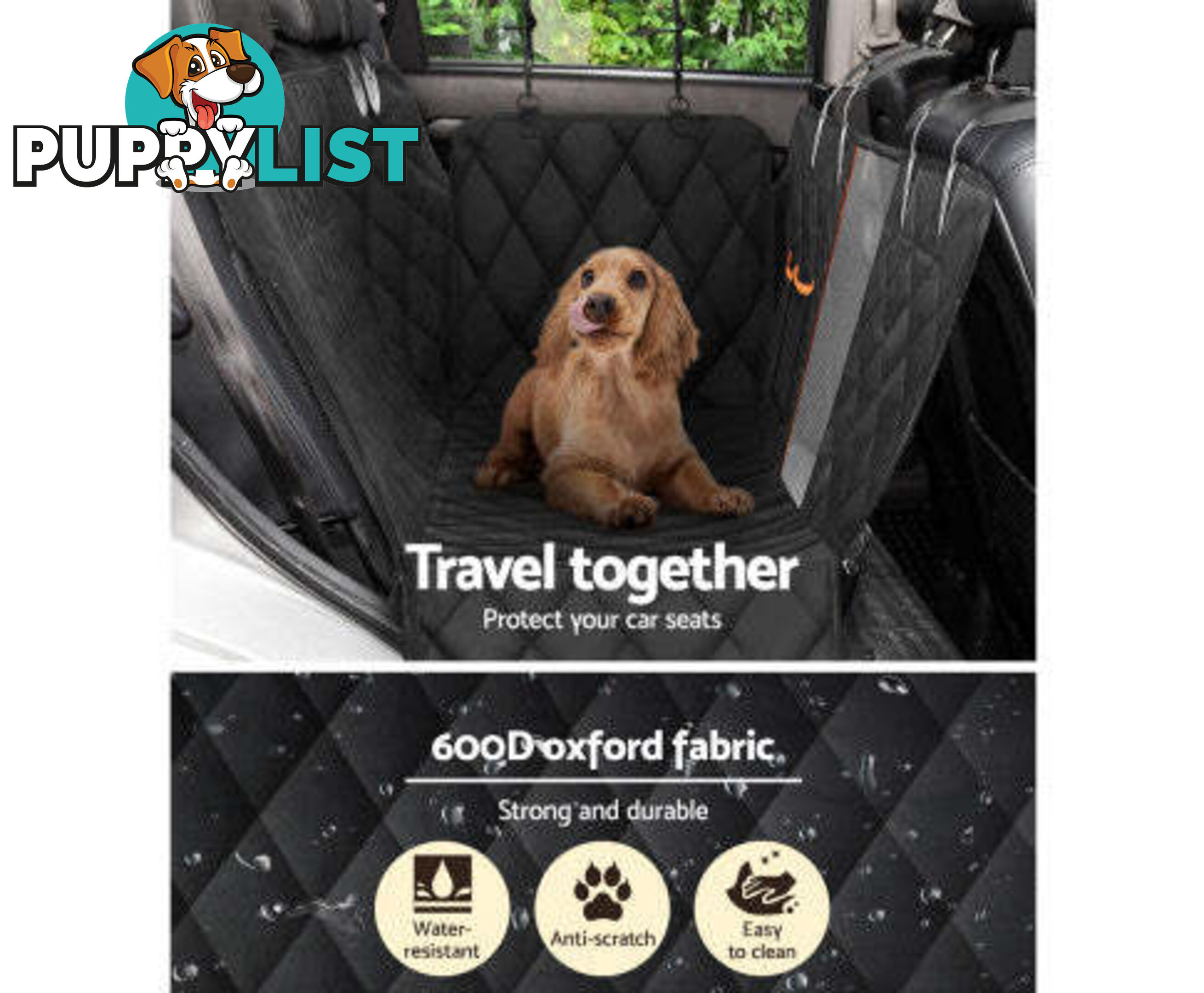 i.Pet Pet Car Seat Cover Dog Protector Hammock Back Waterproof Belt Non Slip Mat - PET-COVER-132X140-BK