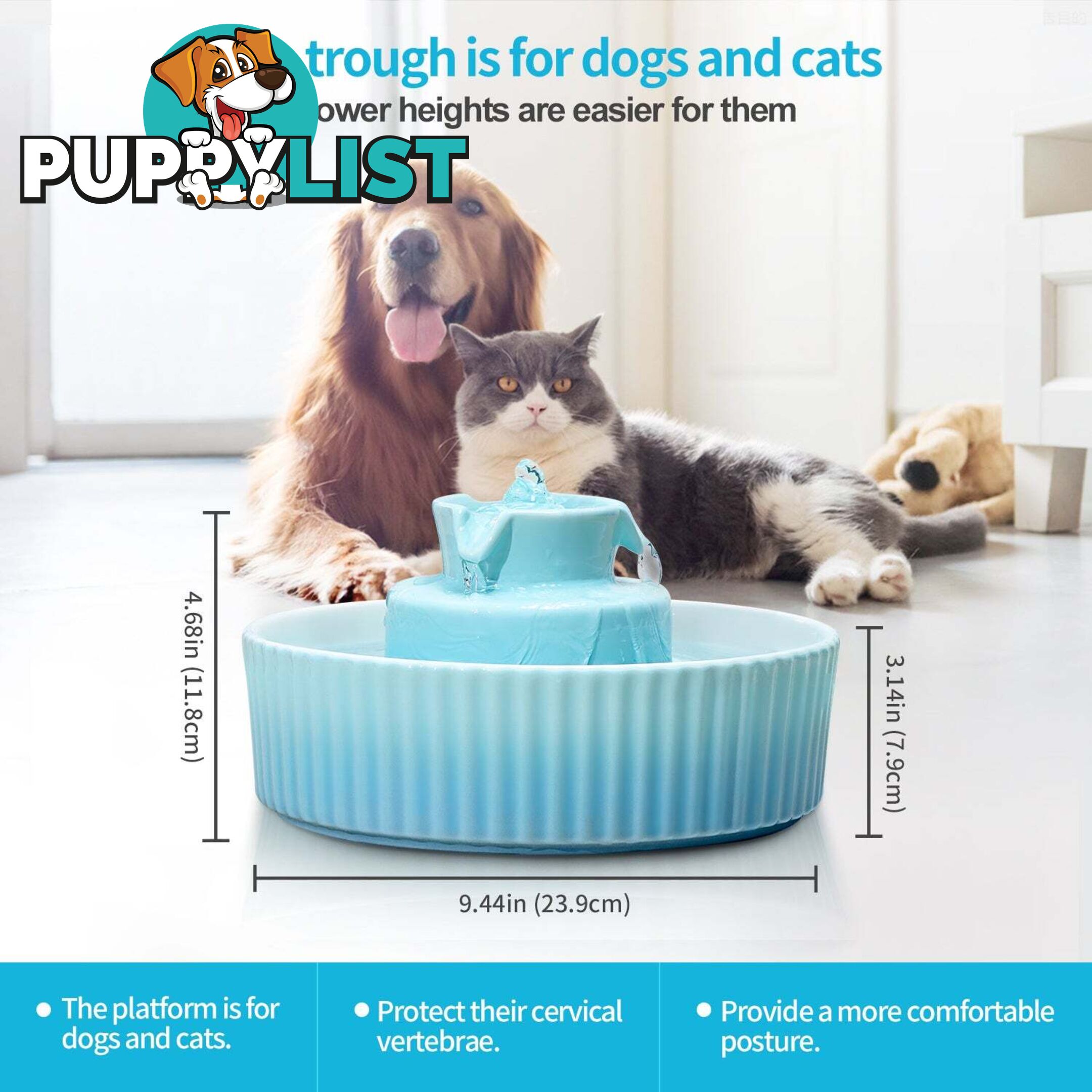 YES4PETS Blue Ceramic Electric Pet Water Fountain Dog Cat Water Feeder Bowl Dispenser - V278-PWC-101-BLUE