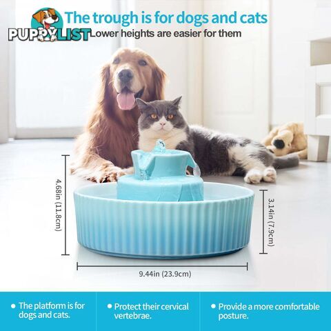 YES4PETS Blue Ceramic Electric Pet Water Fountain Dog Cat Water Feeder Bowl Dispenser - V278-PWC-101-BLUE