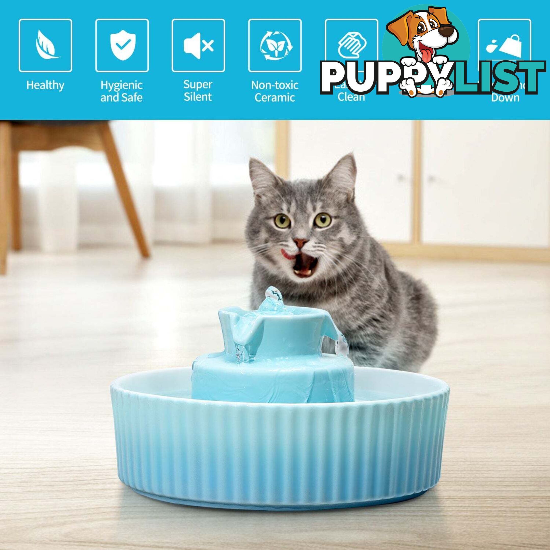 YES4PETS Blue Ceramic Electric Pet Water Fountain Dog Cat Water Feeder Bowl Dispenser - V278-PWC-101-BLUE