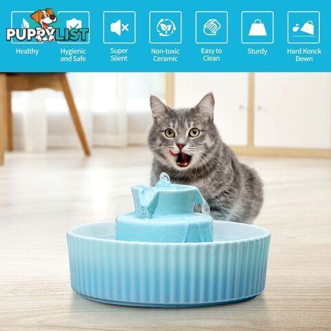 YES4PETS Blue Ceramic Electric Pet Water Fountain Dog Cat Water Feeder Bowl Dispenser - V278-PWC-101-BLUE