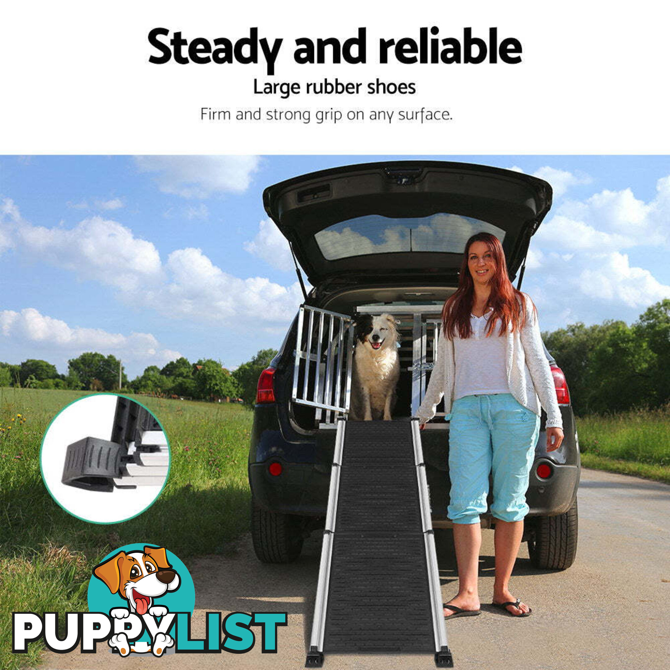 i.Pet Dog Ramp Pet Stairs Steps Car SUV Foldable Portable Ladder Adjustable - FDR-D-ST3-BK
