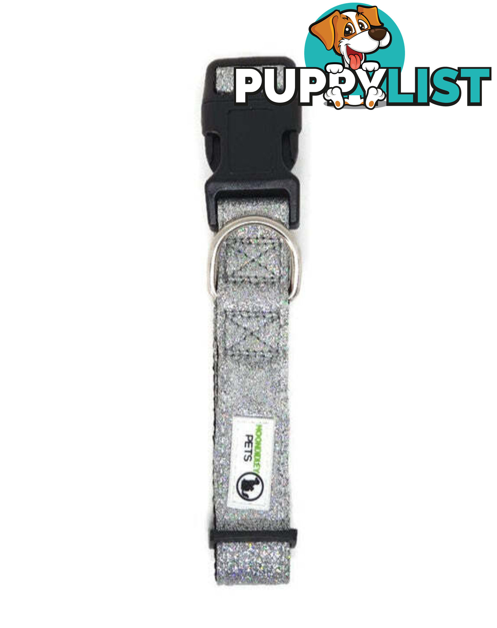 Bling Glitter Overlay Nylon Collar - Breakaway Buckle - Moondidley Pets - MDPCOLBLIXSSIL