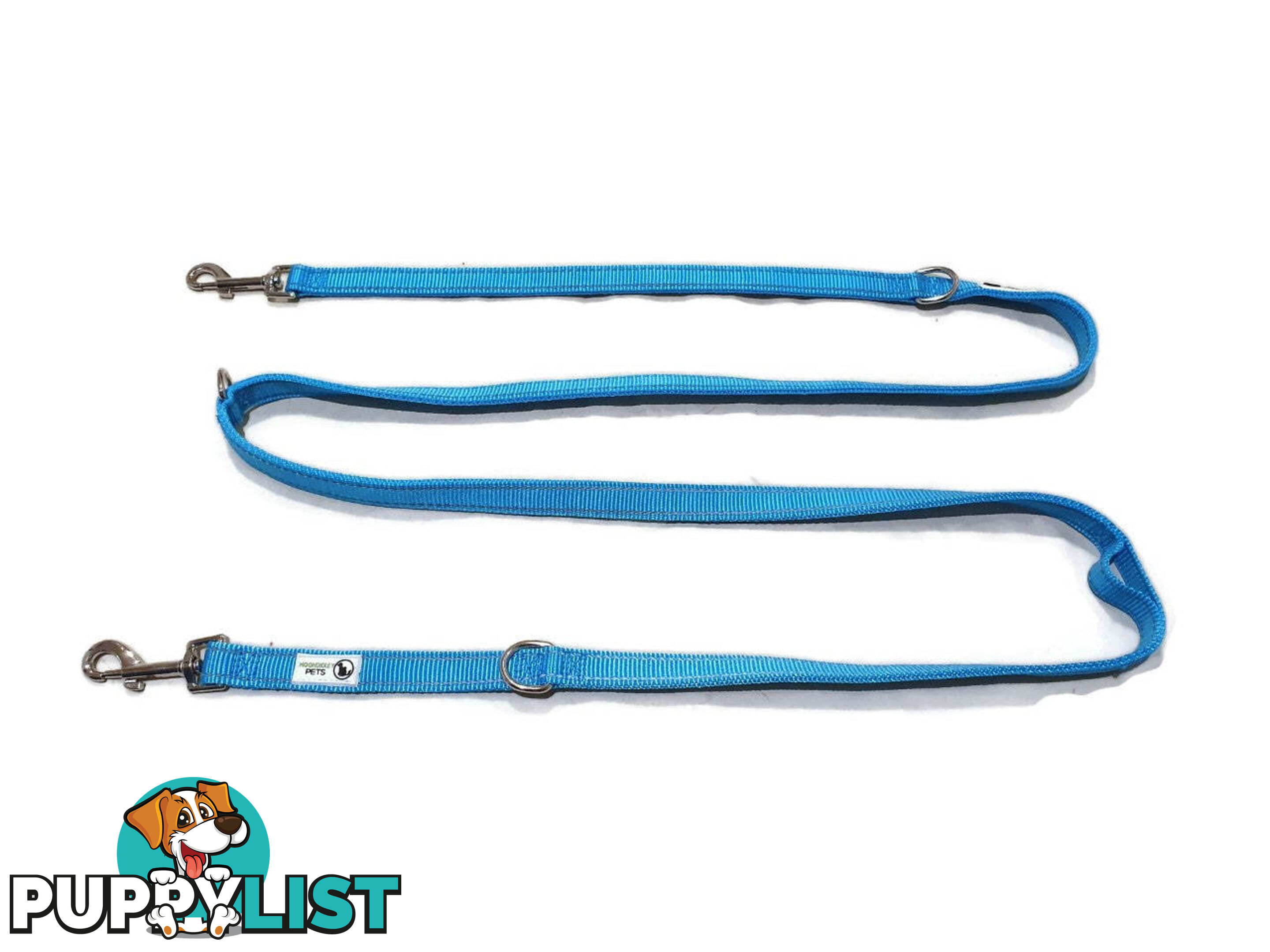 Multi Dog Lead - Nylon w/Reflective Stitching - Double Clip ,Coupler, Waist Belt, Short/Long, Quicktie Moondidley Pets - MDPLDMUL25GRN