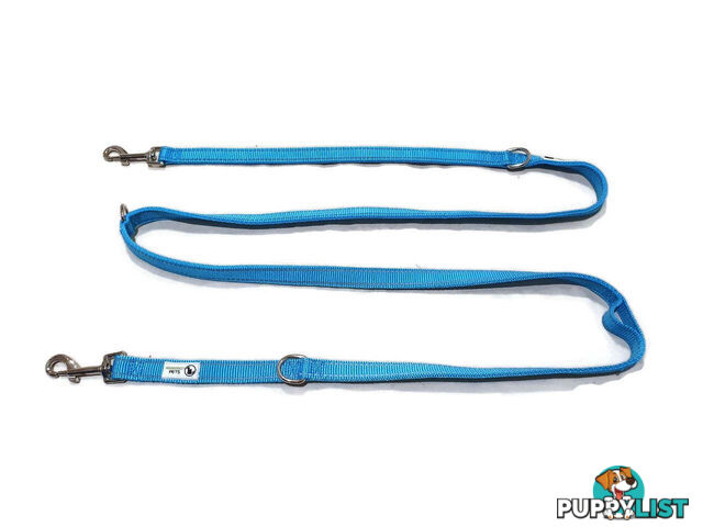 Multi Dog Lead - Nylon w/Reflective Stitching - Double Clip ,Coupler, Waist Belt, Short/Long, Quicktie Moondidley Pets - MDPLDMUL25GRN