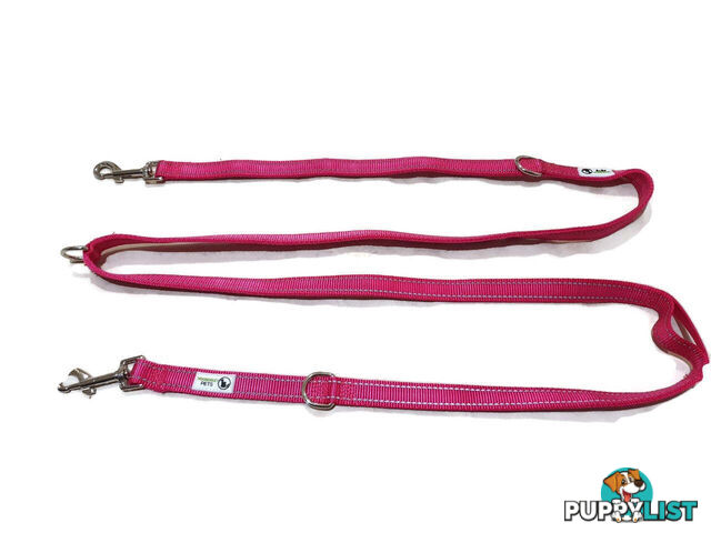 Multi Dog Lead - Nylon w/Reflective Stitching - Double Clip ,Coupler, Waist Belt, Short/Long, Quicktie Moondidley Pets - MDPLDMUL25GRN