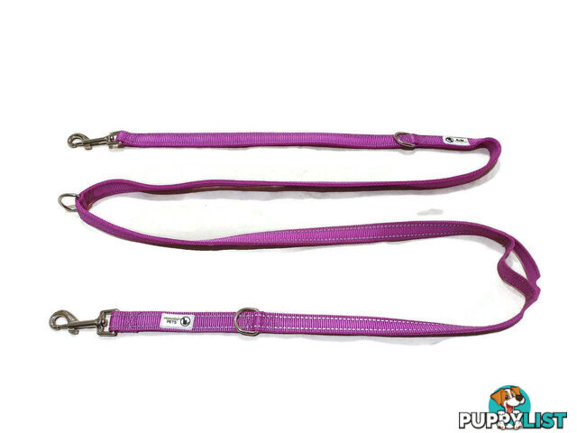 Multi Dog Lead - Nylon w/Reflective Stitching - Double Clip ,Coupler, Waist Belt, Short/Long, Quicktie Moondidley Pets - MDPLDMUL25GRN