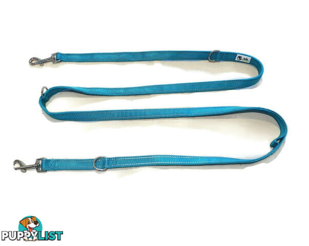 Multi Dog Lead - Nylon w/Reflective Stitching - Double Clip ,Coupler, Waist Belt, Short/Long, Quicktie Moondidley Pets - MDPLDMUL25GRN