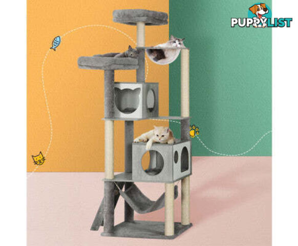 i.Pet Cat Tree 178cm Tower Scratching Post Scratcher Wood Bed Condo House Wooden Ladder - PET-CAT-WOOD03-GR-AB