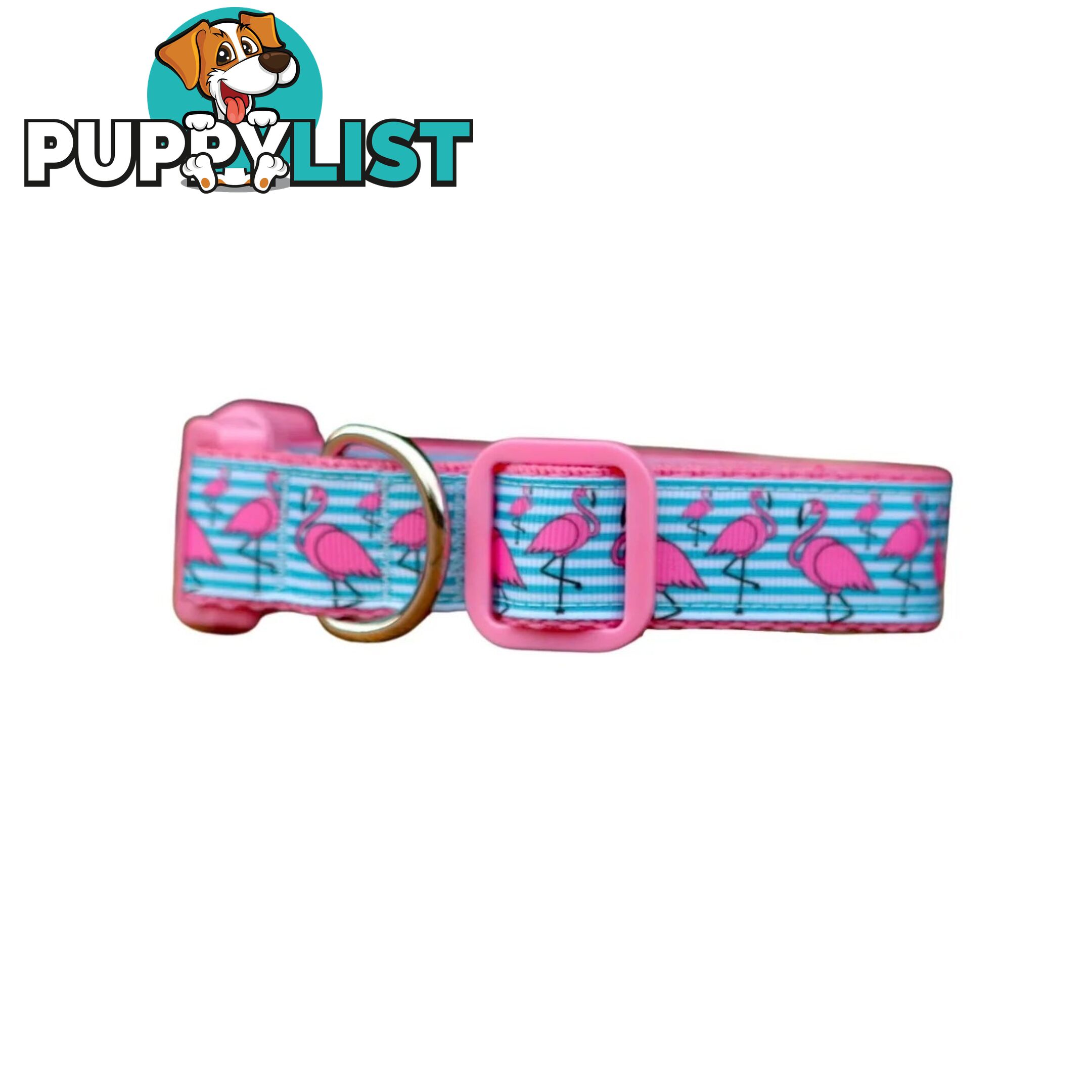 Flamingo Dog Collar - Hand Made by The Bark Side - TBSFLMMEDPNK
