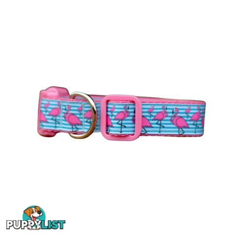 Flamingo Dog Collar - Hand Made by The Bark Side - TBSFLMMEDPNK