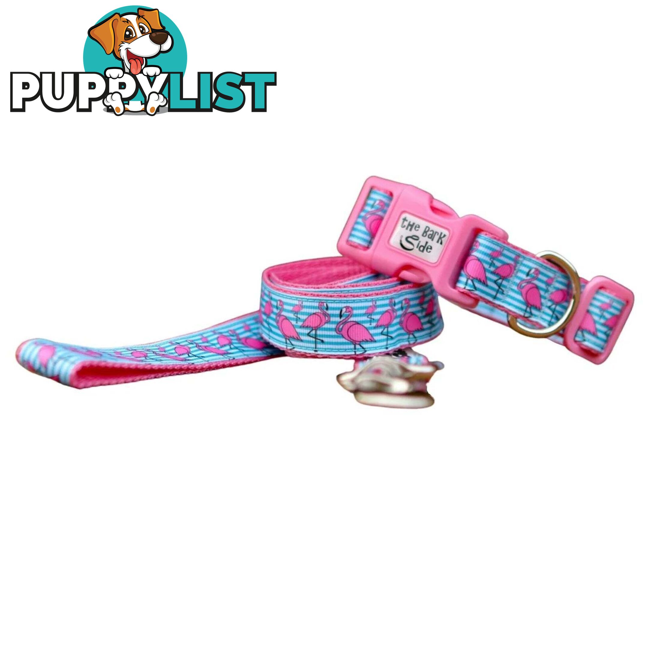 Flamingo Dog Collar - Hand Made by The Bark Side - TBSFLMMEDPNK