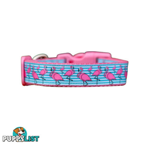 Flamingo Dog Collar - Hand Made by The Bark Side - TBSFLMMEDPNK