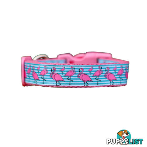 Flamingo Dog Collar - Hand Made by The Bark Side - TBSFLMMEDPNK