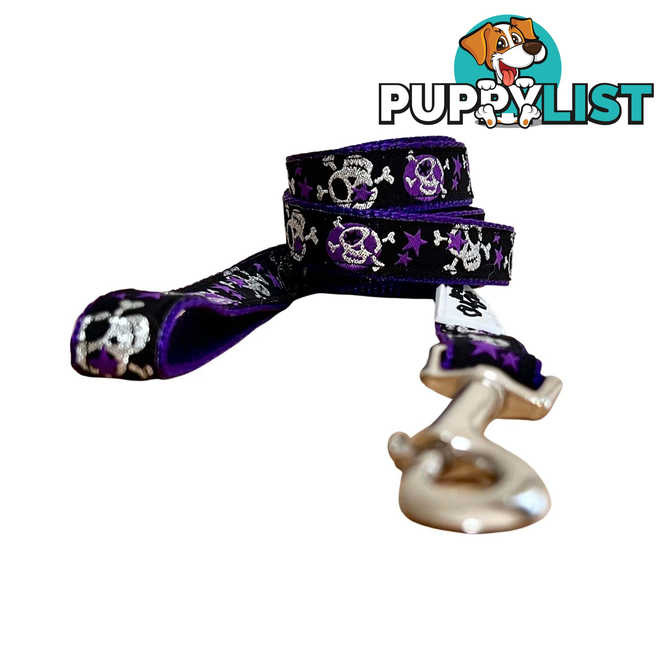 Skulls & Stars Dog Lead / Dog Leash - Hand Made by The Bark Side - TBSLDSKULPUR201.2