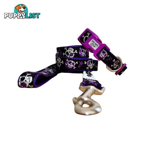 Skulls & Stars Dog Lead / Dog Leash - Hand Made by The Bark Side - TBSLDSKULPUR201.2