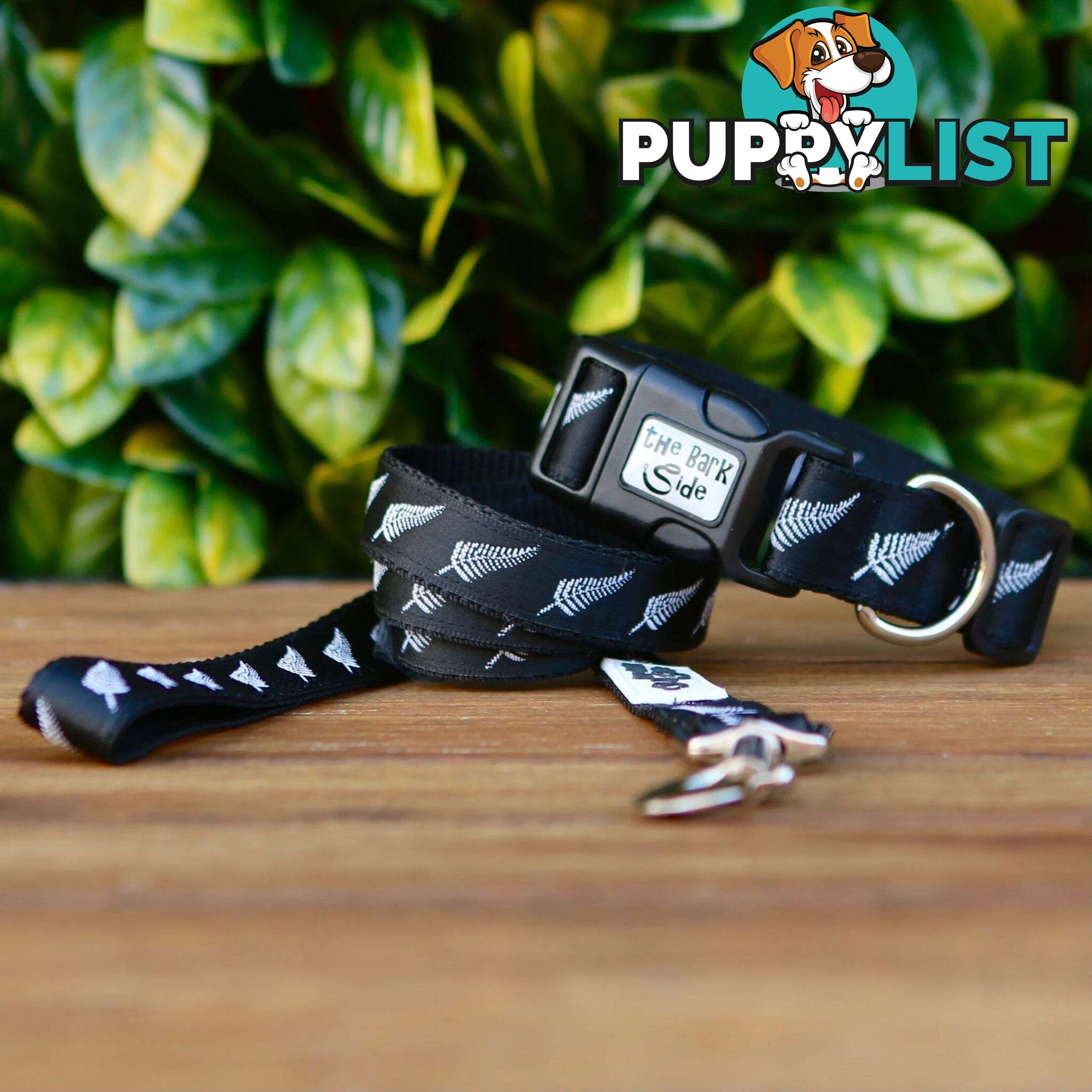Silver Ferns Dog Collar - New Zealand - Hand Made by The Bark Side - TBSSILMED