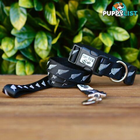 Silver Ferns Dog Collar - New Zealand - Hand Made by The Bark Side - TBSSILMED