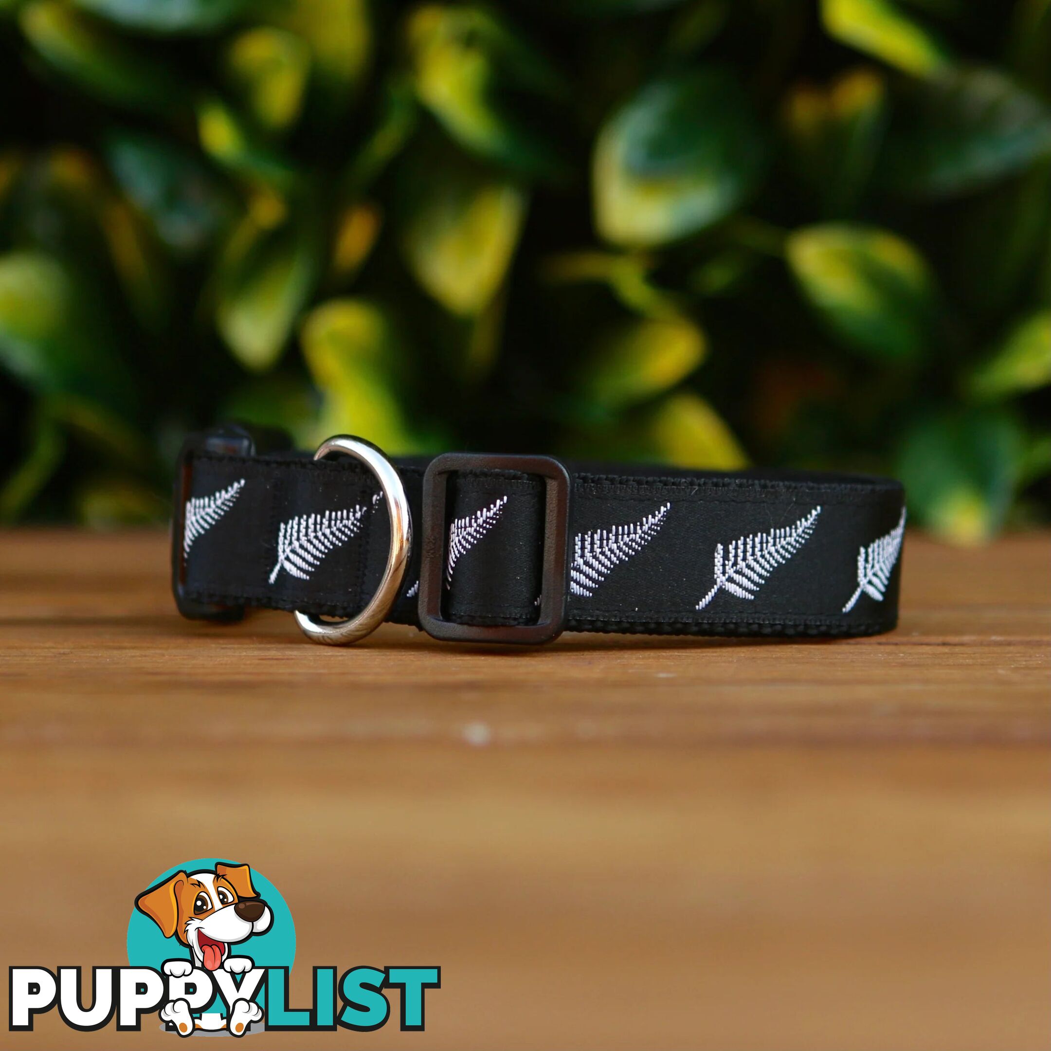 Silver Ferns Dog Collar - New Zealand - Hand Made by The Bark Side - TBSSILMED