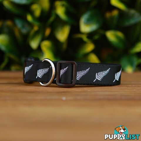Silver Ferns Dog Collar - New Zealand - Hand Made by The Bark Side - TBSSILMED