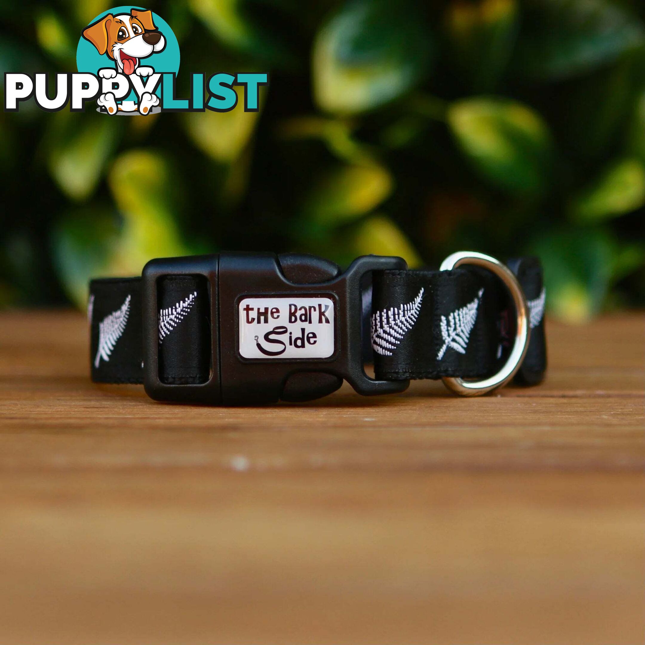 Silver Ferns Dog Collar - New Zealand - Hand Made by The Bark Side - TBSSILMED