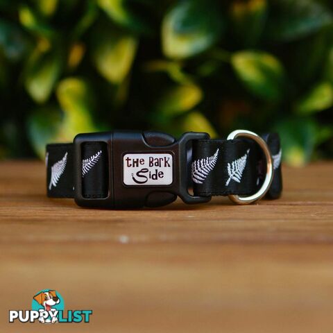 Silver Ferns Dog Collar - New Zealand - Hand Made by The Bark Side - TBSSILMED