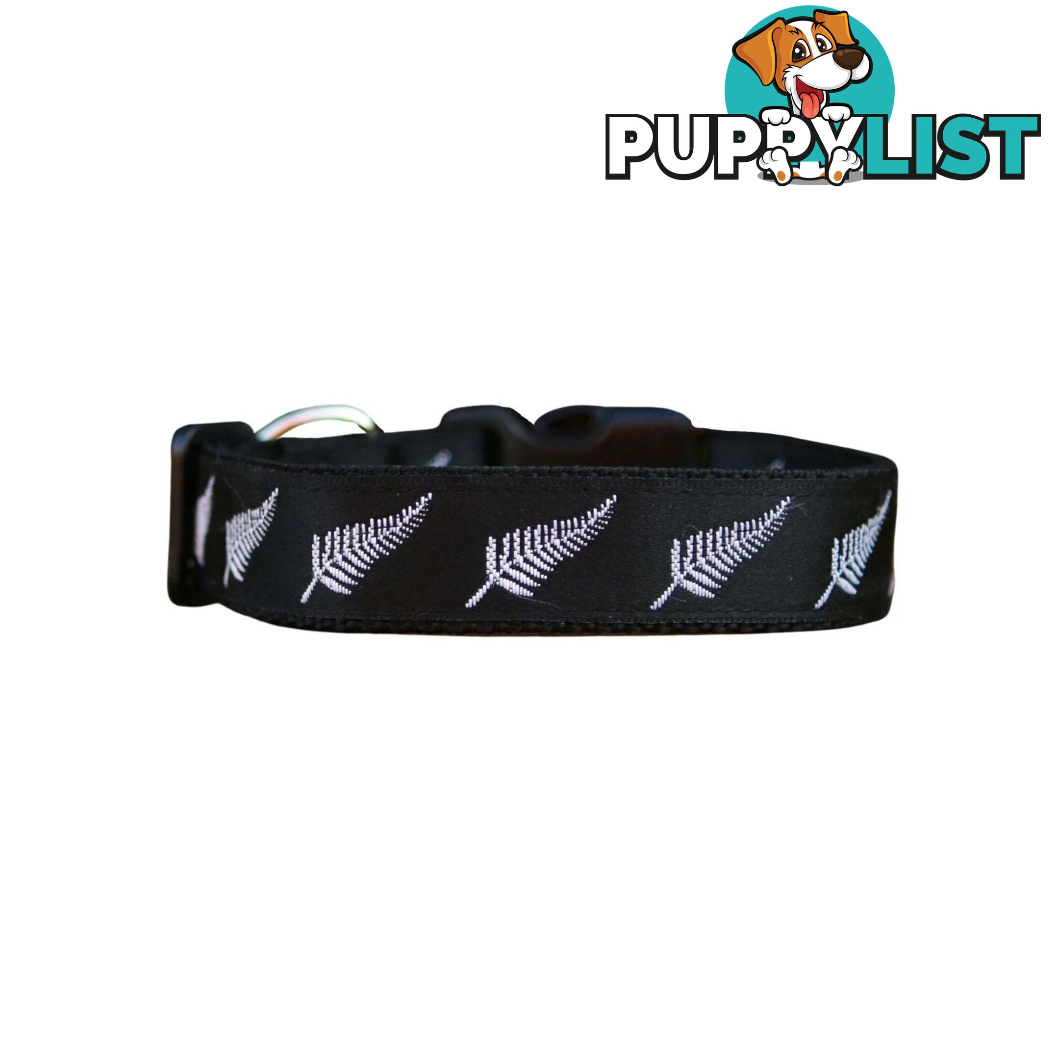 Silver Ferns Dog Collar - New Zealand - Hand Made by The Bark Side - TBSSILMED
