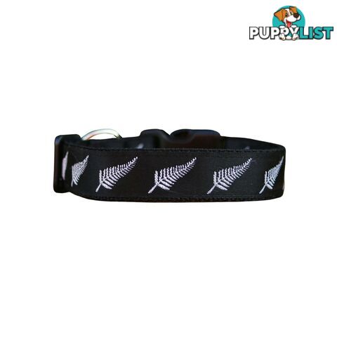 Silver Ferns Dog Collar - New Zealand - Hand Made by The Bark Side - TBSSILMED