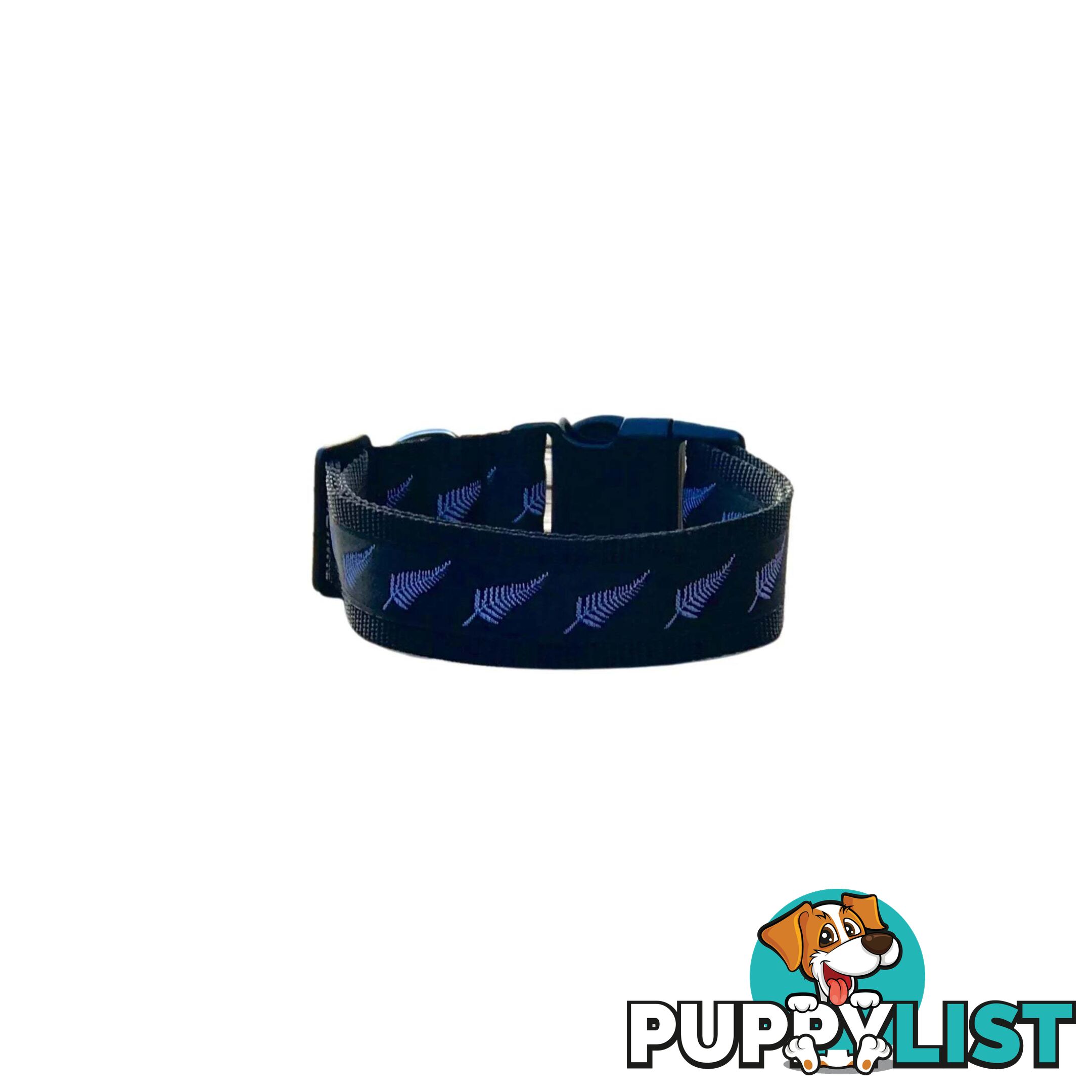 Silver Ferns Dog Collar - New Zealand - Hand Made by The Bark Side - TBSSILMED