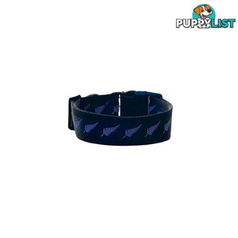 Silver Ferns Dog Collar - New Zealand - Hand Made by The Bark Side - TBSSILMED