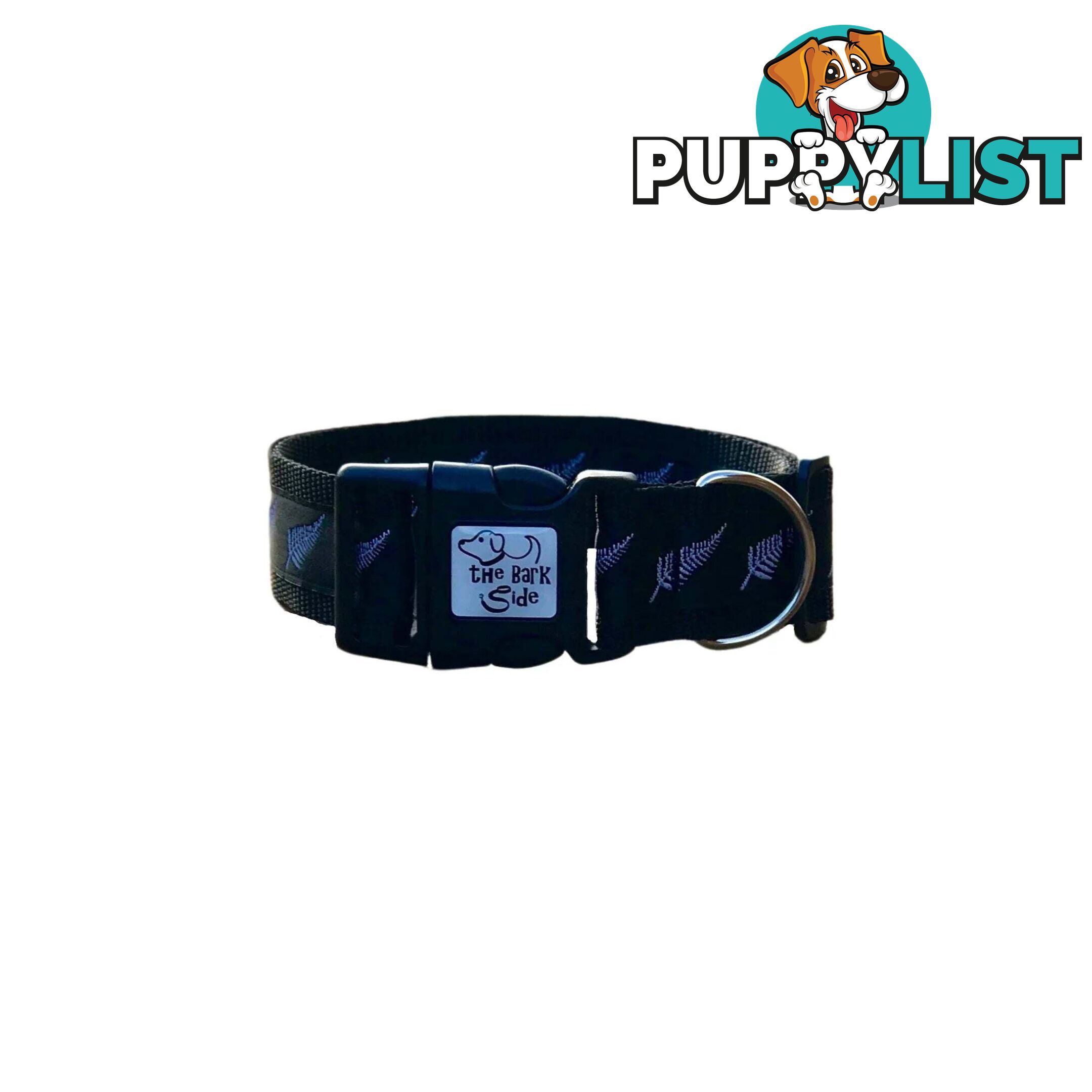 Silver Ferns Dog Collar - New Zealand - Hand Made by The Bark Side - TBSSILMED