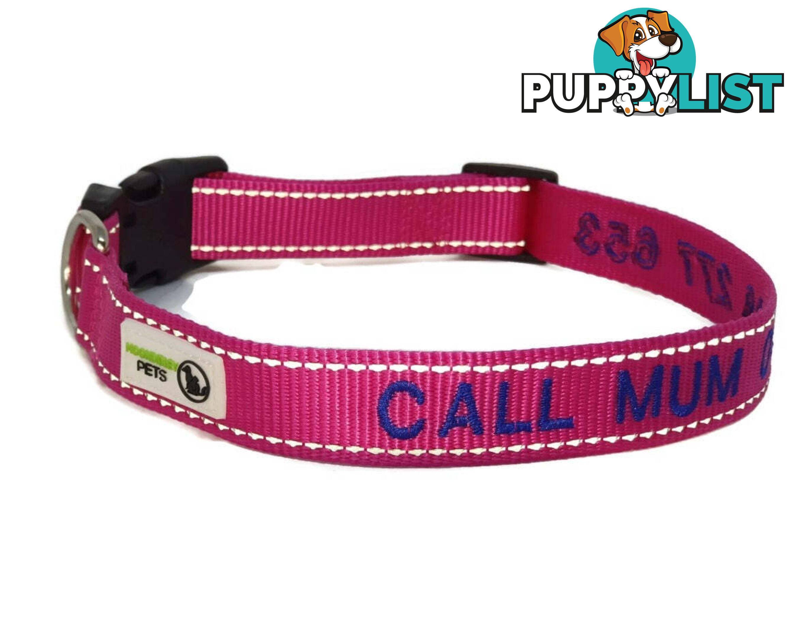 Doggie ID Collar Nylon w/Reflective Stitching Embroidered Personalised Custom. - GC-DIC-031-S-PUR