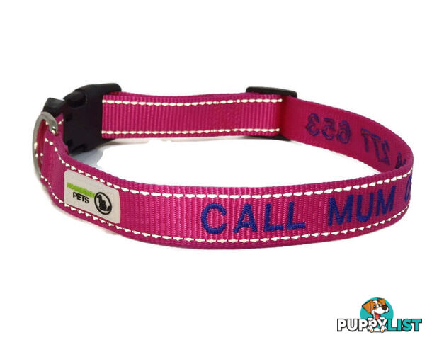 Doggie ID Collar Nylon w/Reflective Stitching Embroidered Personalised Custom. - GC-DIC-031-S-PUR