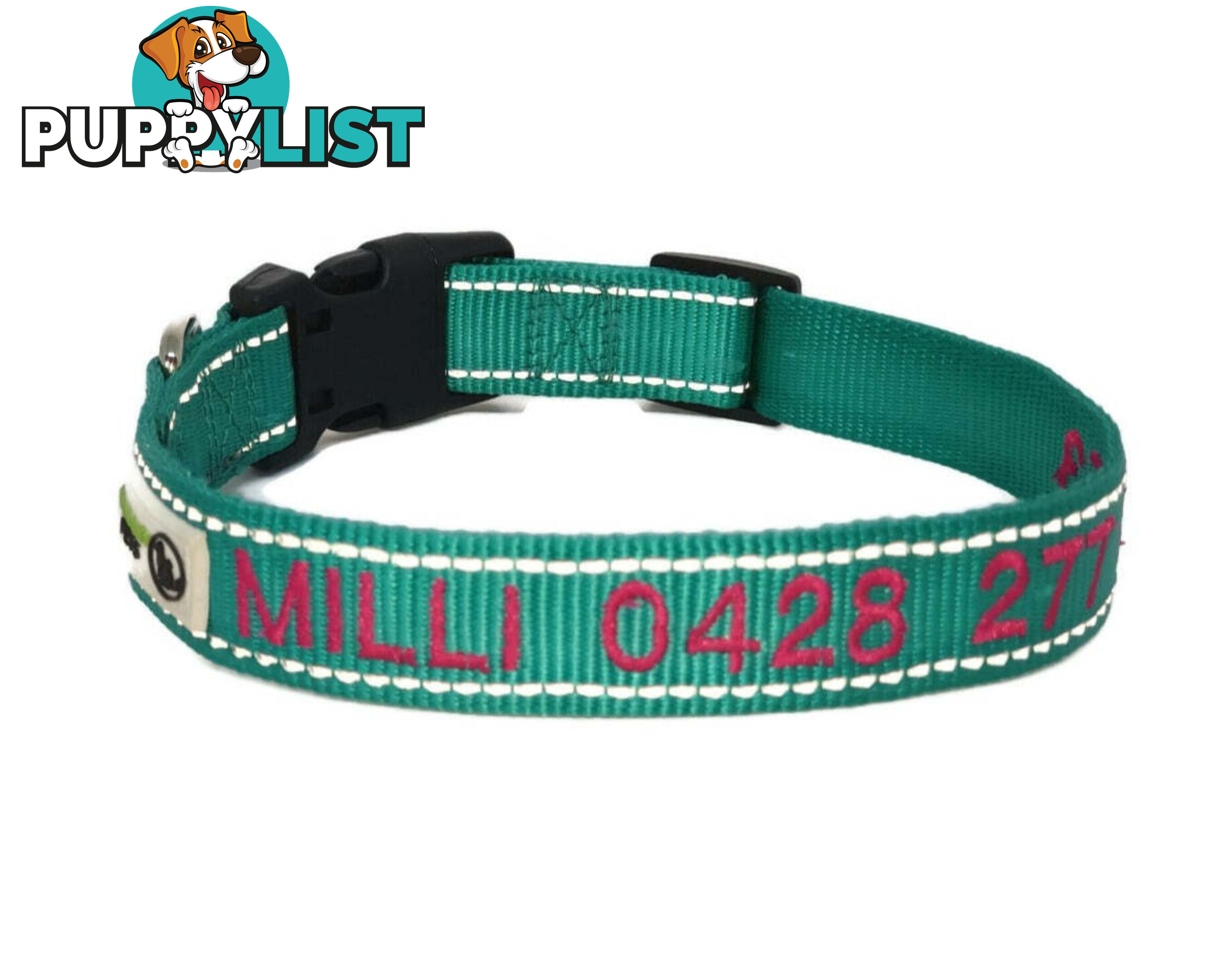 Doggie ID Collar Nylon w/Reflective Stitching Embroidered Personalised Custom. - GC-DIC-031-S-PUR