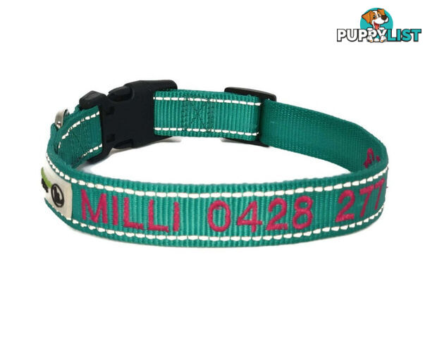 Doggie ID Collar Nylon w/Reflective Stitching Embroidered Personalised Custom. - GC-DIC-031-S-PUR