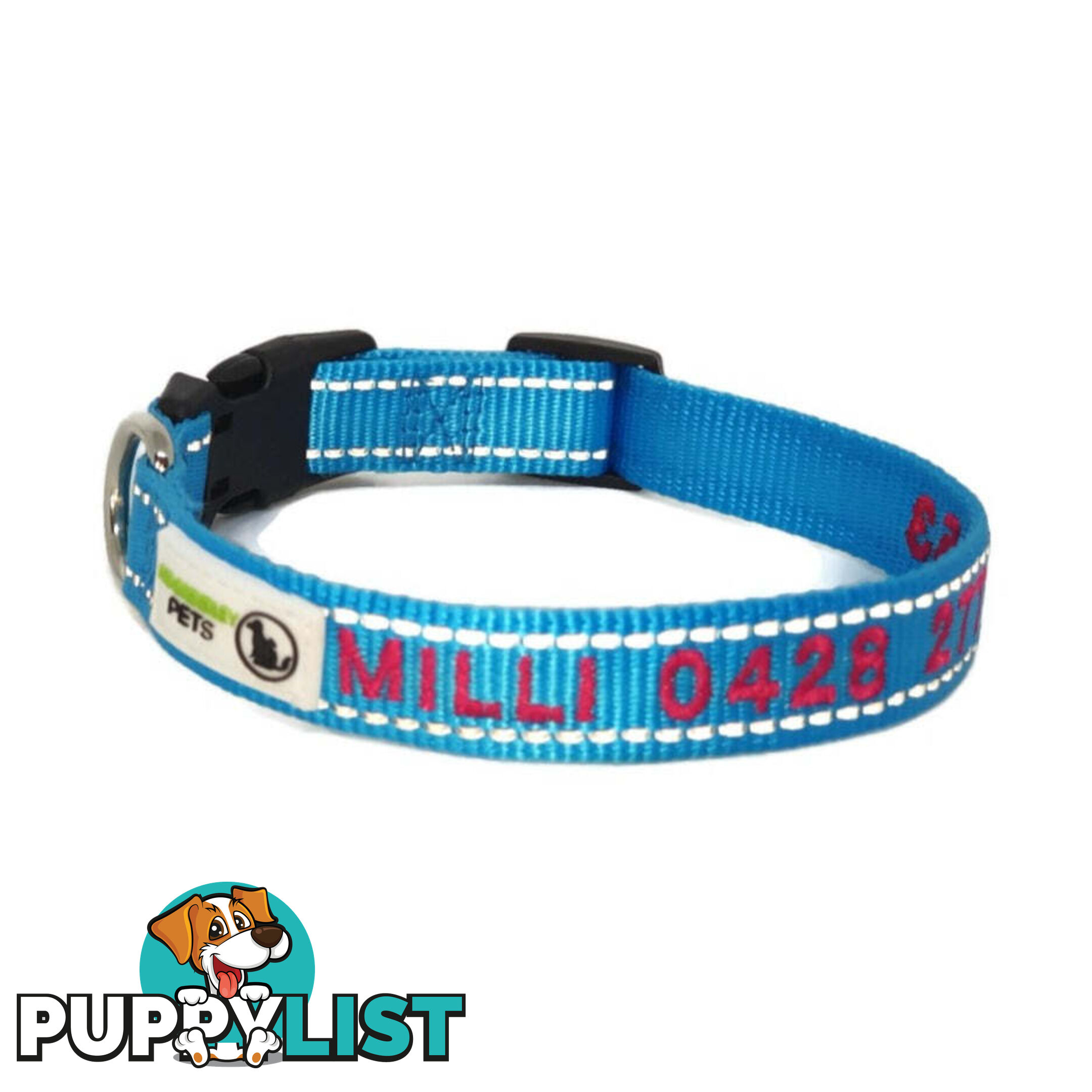 Doggie ID Collar Nylon w/Reflective Stitching Embroidered Personalised Custom. - GC-DIC-031-S-PUR