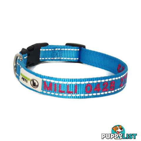 Doggie ID Collar Nylon w/Reflective Stitching Embroidered Personalised Custom. - GC-DIC-031-S-PUR